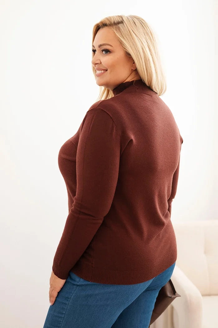 Dámsky sveter Plus Size z viskózy s rolákom hnedý univerzálne