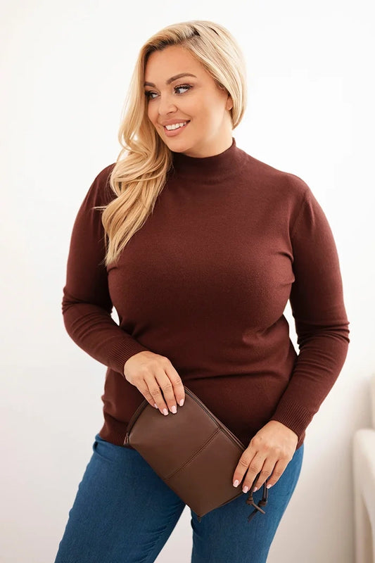 Dámsky sveter Plus Size z viskózy s rolákom hnedý univerzálne