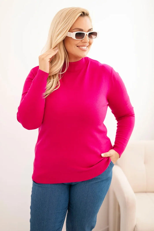 Dámsky sveter Plus Size z viskózy s golierom fuksiová univerzálne
