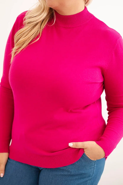 Dámsky sveter Plus Size z viskózy s golierom fuksiová univerzálne