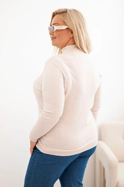Dámsky sveter Plus Size z viskózy s golierom béžový univerzálne