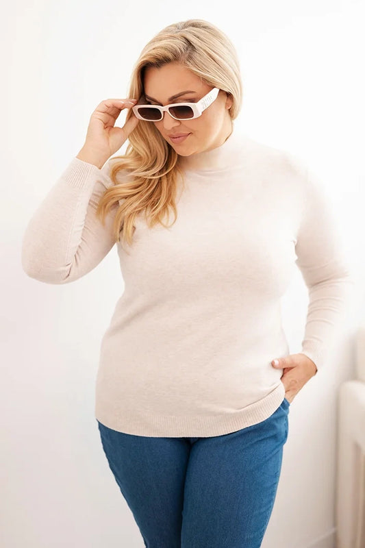 Dámsky sveter Plus Size z viskózy s golierom béžový univerzálne
