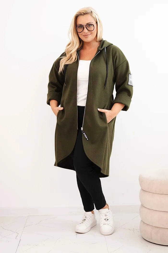 Elegantní dámský kabát Plus Size khaki