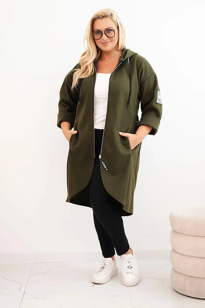 Elegantní dámský kabát Plus Size khaki