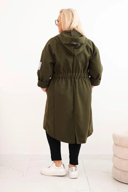 Elegantní dámský kabát Plus Size khaki