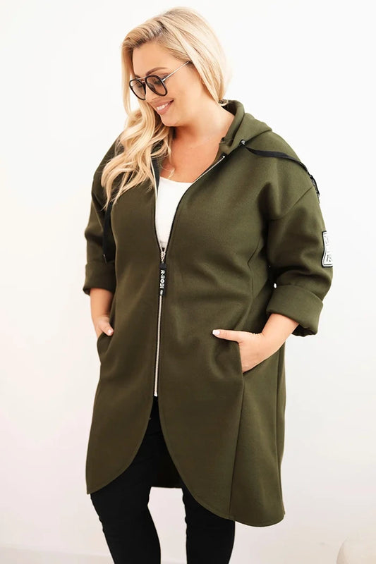 Elegantní dámský kabát Plus Size khaki