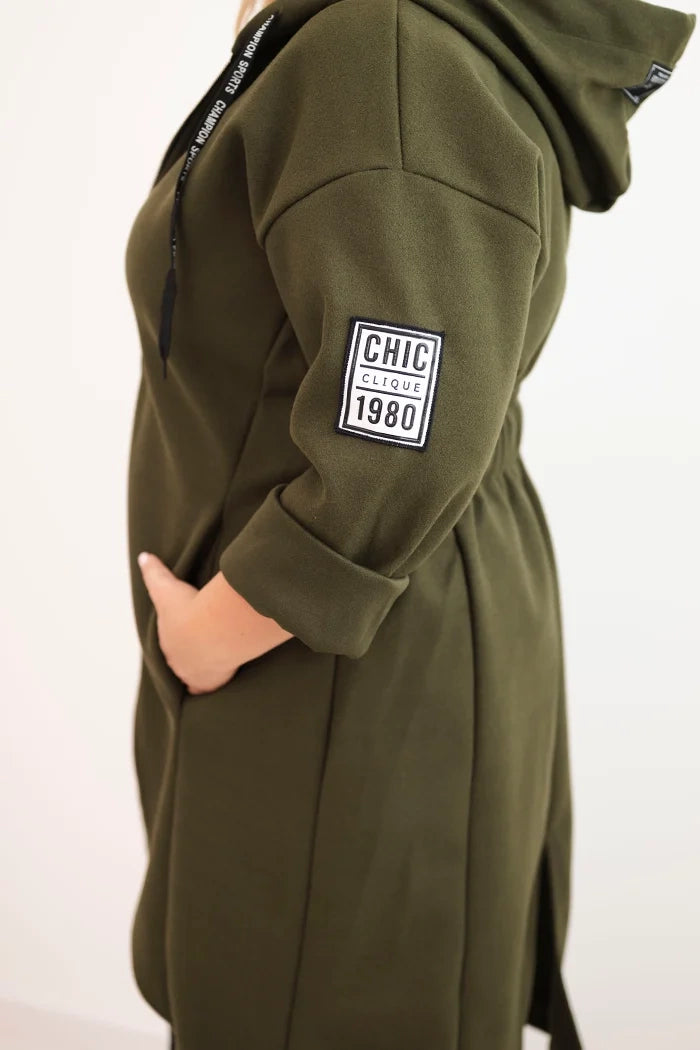 Elegantní dámský kabát Plus Size khaki