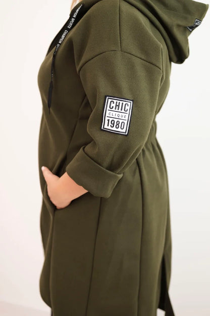 Elegantní dámský kabát Plus Size khaki
