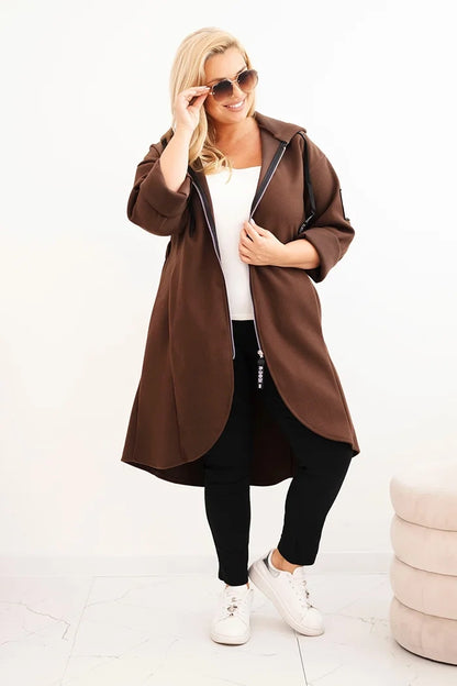 Elegantní dámský kabát Plus Size hnědá
