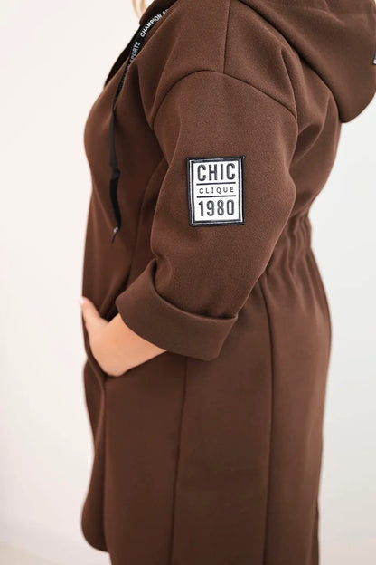 Elegantní dámský kabát Plus Size hnědá