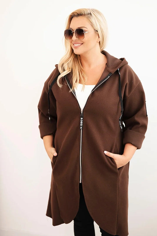 Elegantní dámský kabát Plus Size hnědá