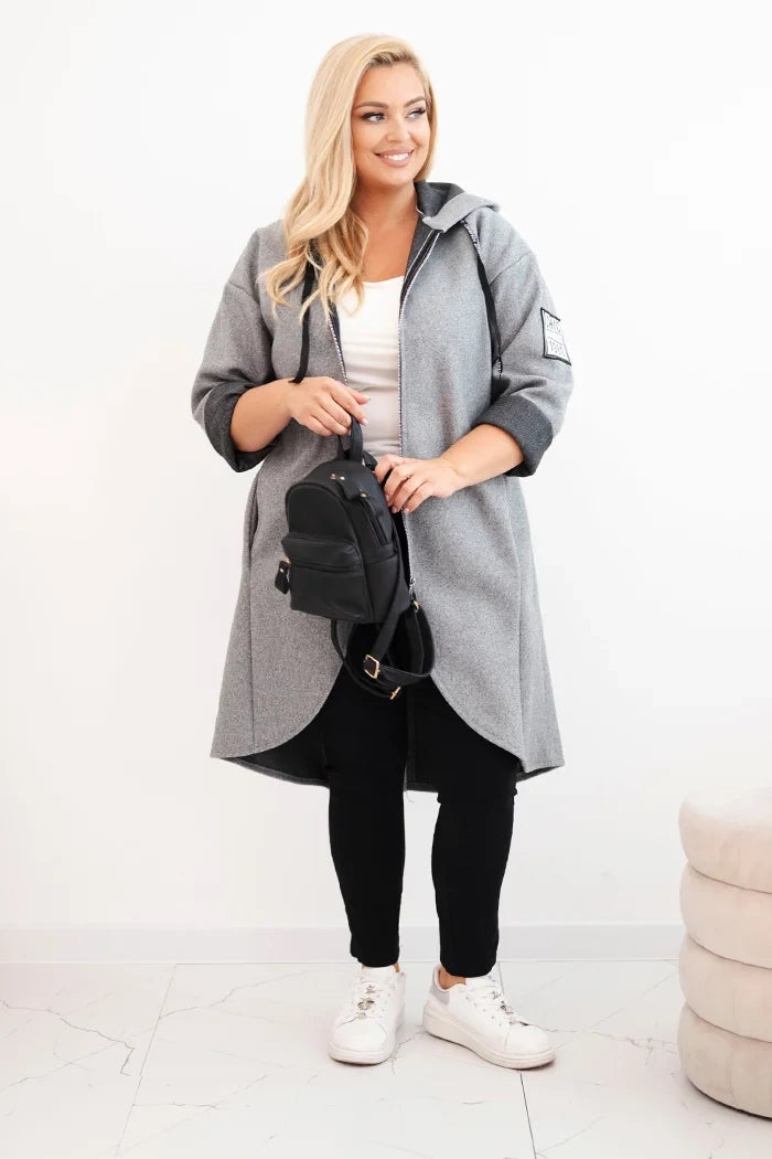 Elegantní dámský kabát Plus Size šedá