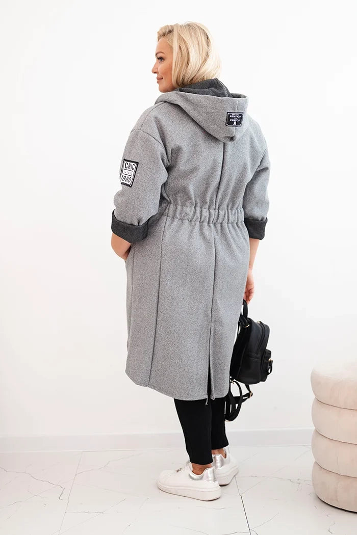 Elegantní dámský kabát Plus Size šedá