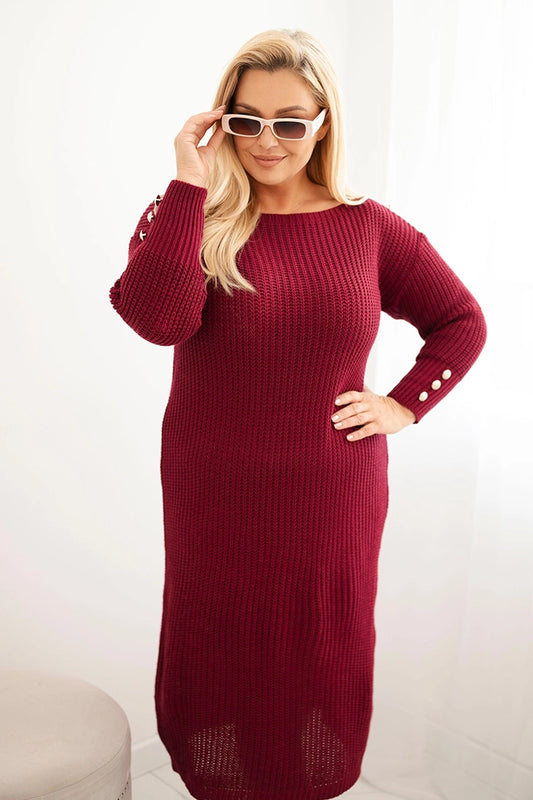 Sukňa pletená dámska Plus Size s moherom bordová univerzálne