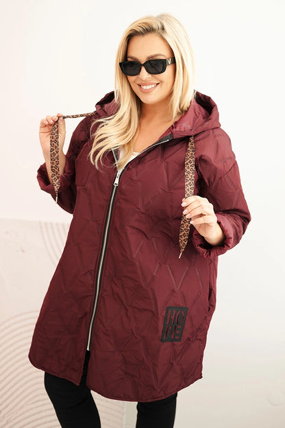 Dámska bunda Plus Size prešívaná s kapucňou a nápisom HOPE slivková univerzálne