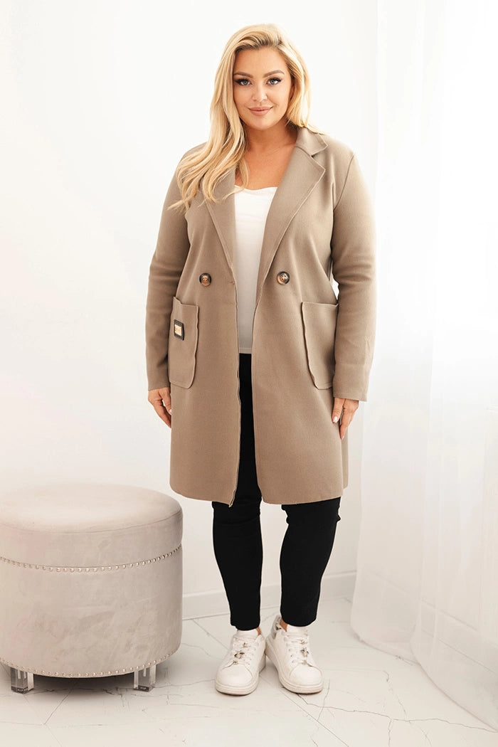Elegantný dámsky kabát Plus Size s golierom a veľkými vreckami fango univerzálne