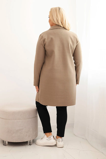 Elegantný dámsky kabát Plus Size s golierom a veľkými vreckami fango univerzálne